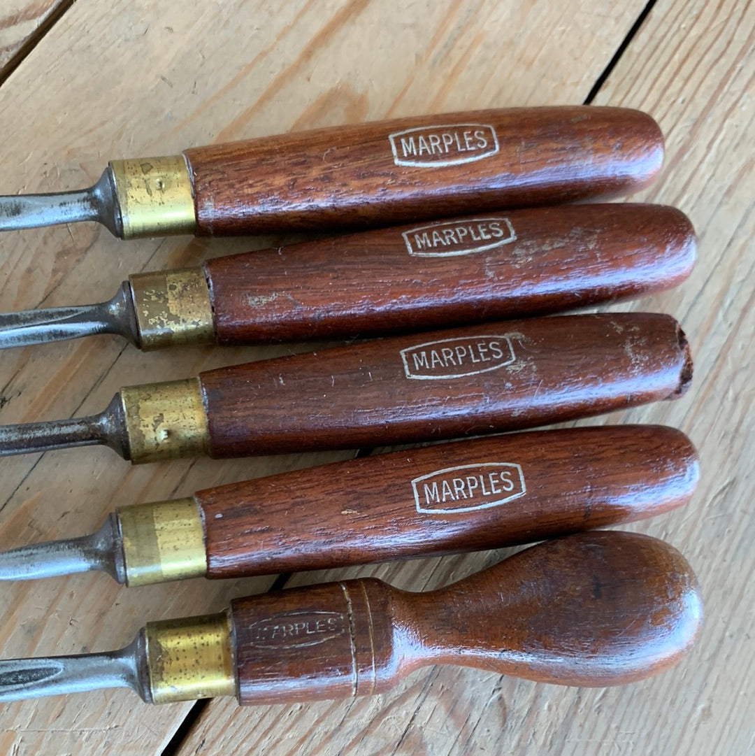 SOLD H84 Vintage 5 x MARPLES England Carving CHISELS Gouges