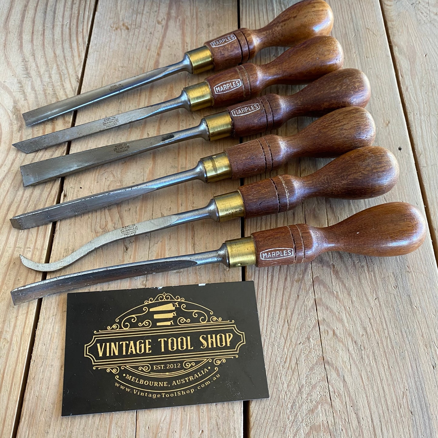 SOLD Vintage set of 6 RECORD MARPLES England Carving CHISELS No:152 unused in box T7817