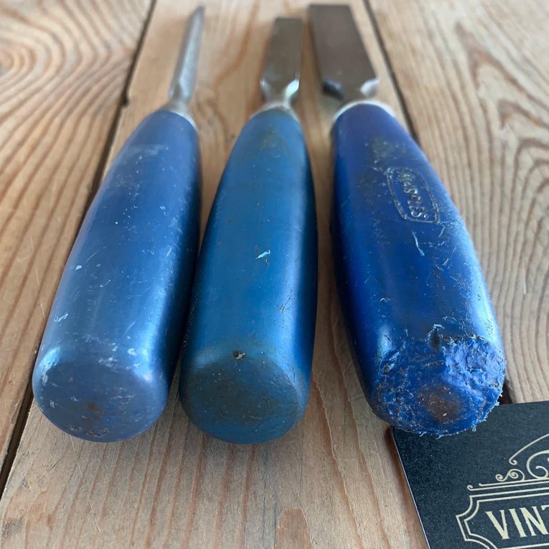 D523 Vintage MARPLES & STANLEY 3x firmer CHISELS