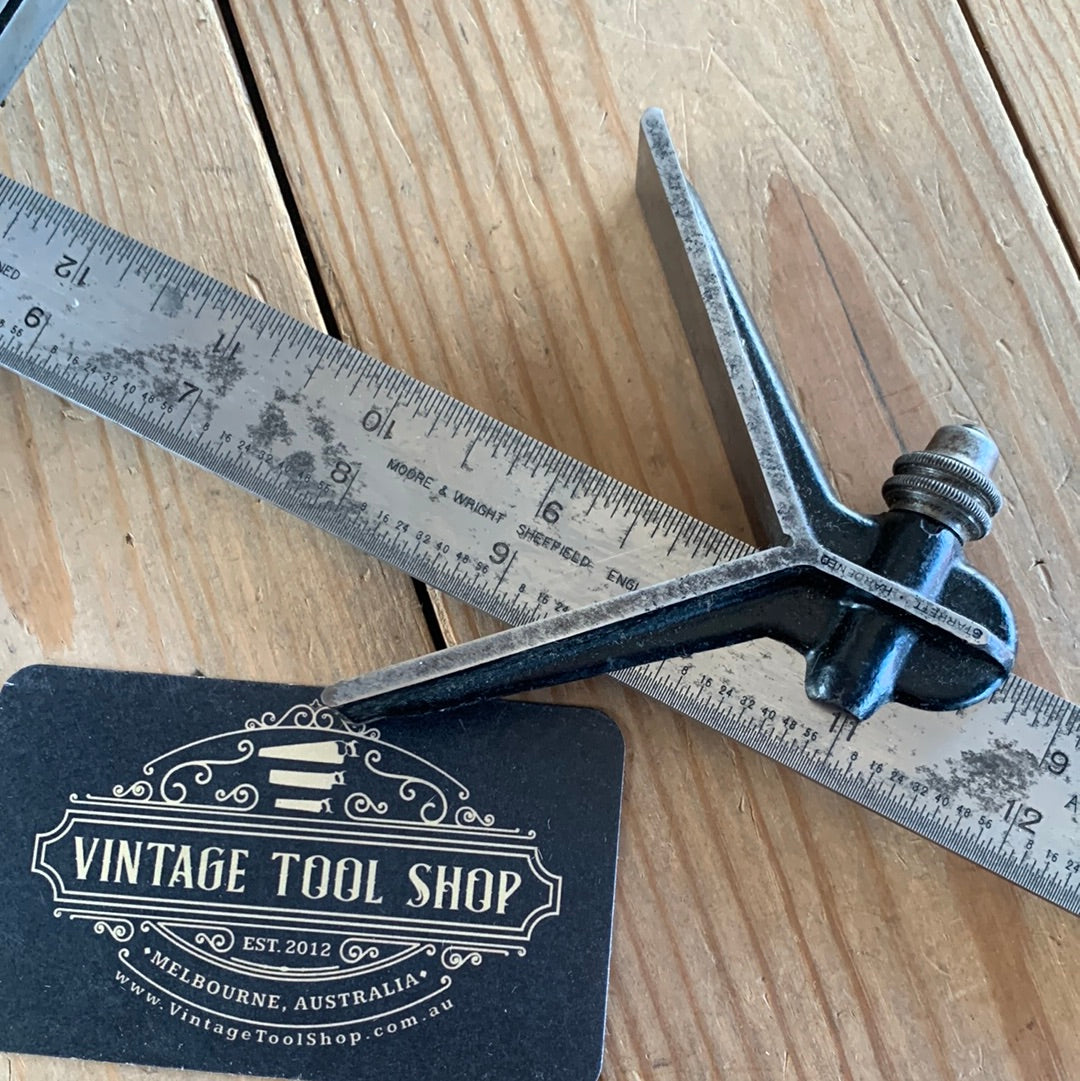 SOLD N220 Vintage MOORE & WRIGHT & L.S. STARRETT England PROTRACTOR ruler level square