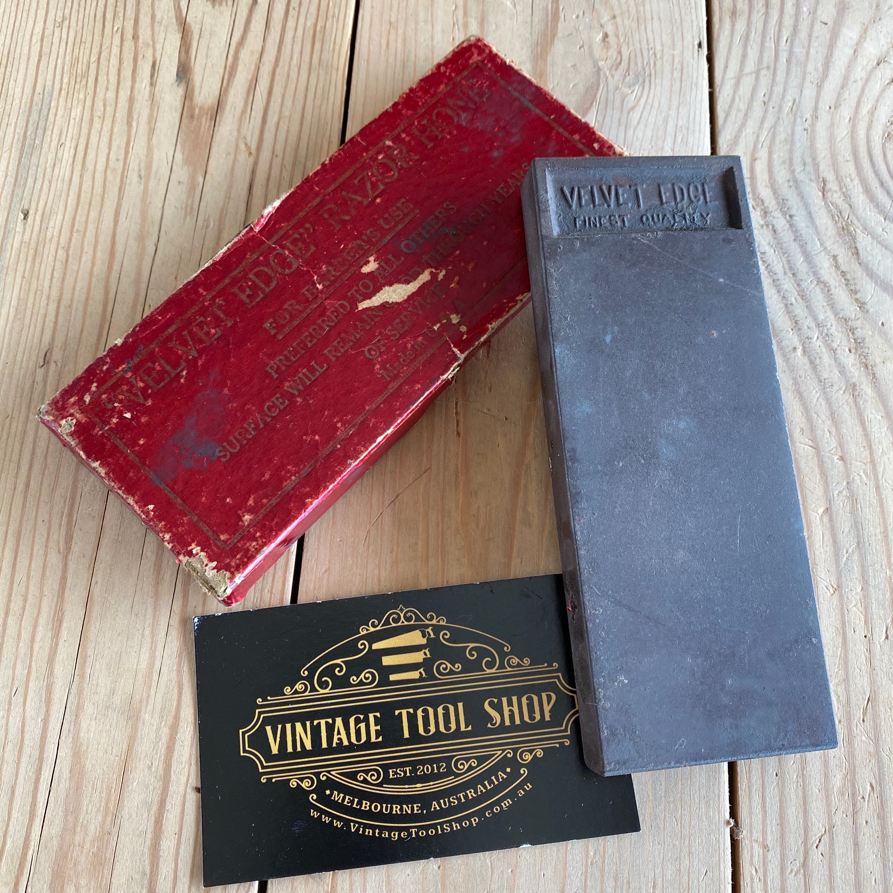 SOLD Vintage VELVET EDGE USA barber razor HONE stone IOB A72 – Vintage ...