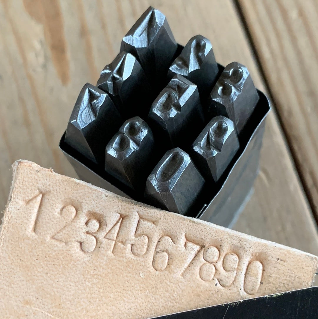 Punch Code Numbers SOLD T4322 Vintage set of 9 early old font NUMBER PUNCHES metal jewell ...