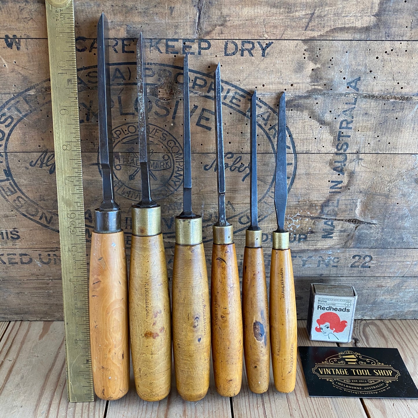 SOLD Vintage 6x Paring FIRMER CHISELS with BOXWOOD handles T10017