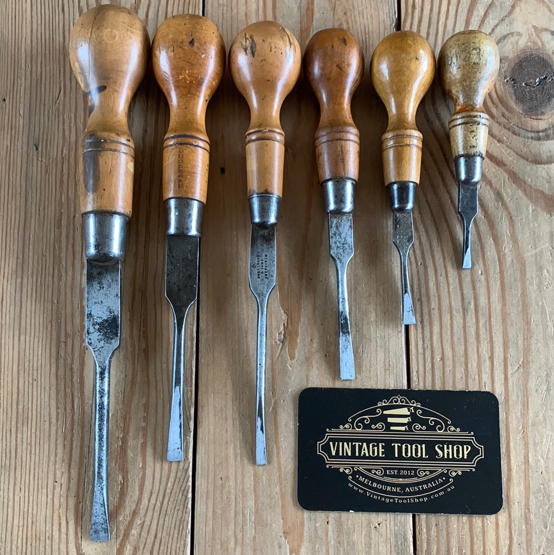 SOLD T8654 Vintage mix set of 6 x English Cabinet SCREWDRIVERS