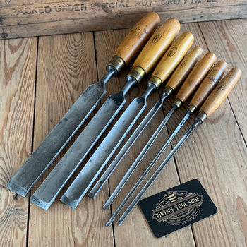 SOLD Z18-23 Vintage 7 x MARPLES & ASHLEY ILSE Paring Gouge CHISELS