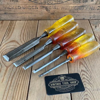 SOLD D770 Vintage MARPLES 5x bevel CHISELS with resin handles