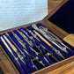 SOLD Antique Watson & Sons London & Melbourne fancy DRAFTING tools DRAWING SET Ivory handles in Rosewood box T8229