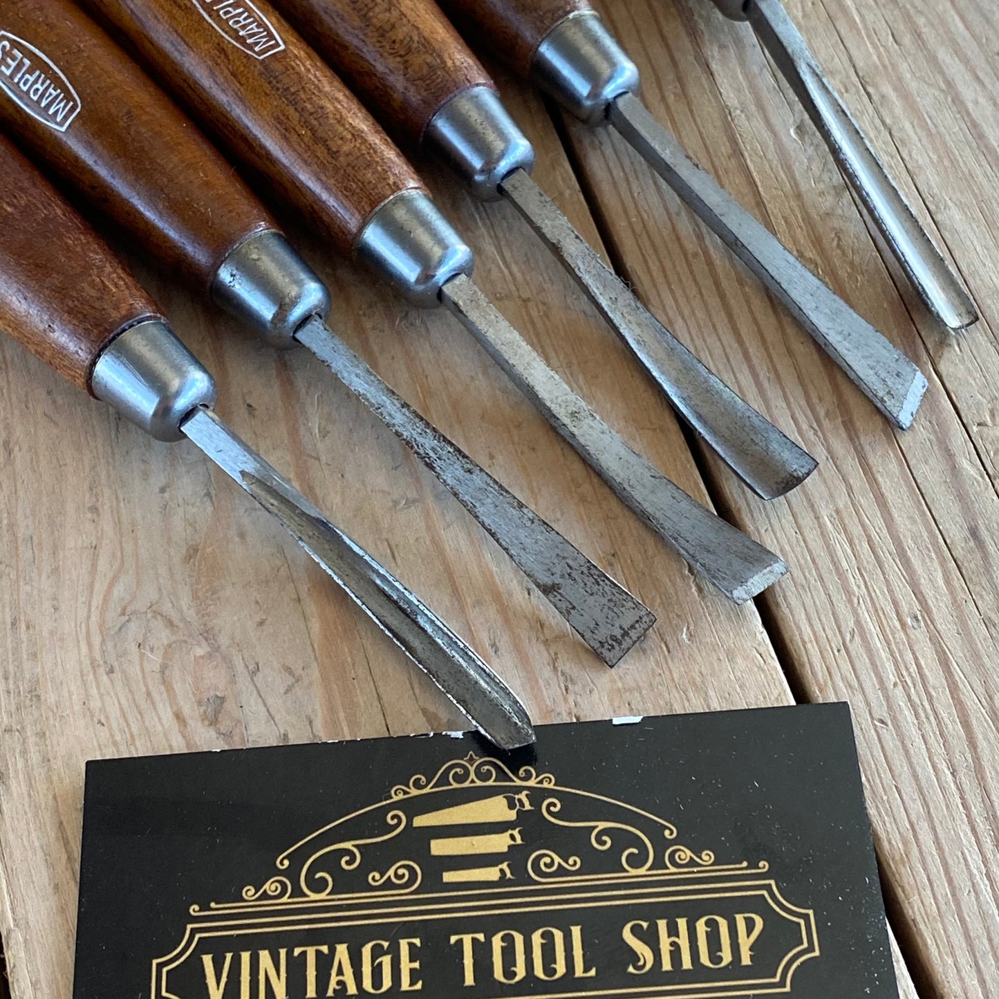 SOLD Vintage set of 6 MARPLES England Carving CHISELS No.153 unused in box T7816