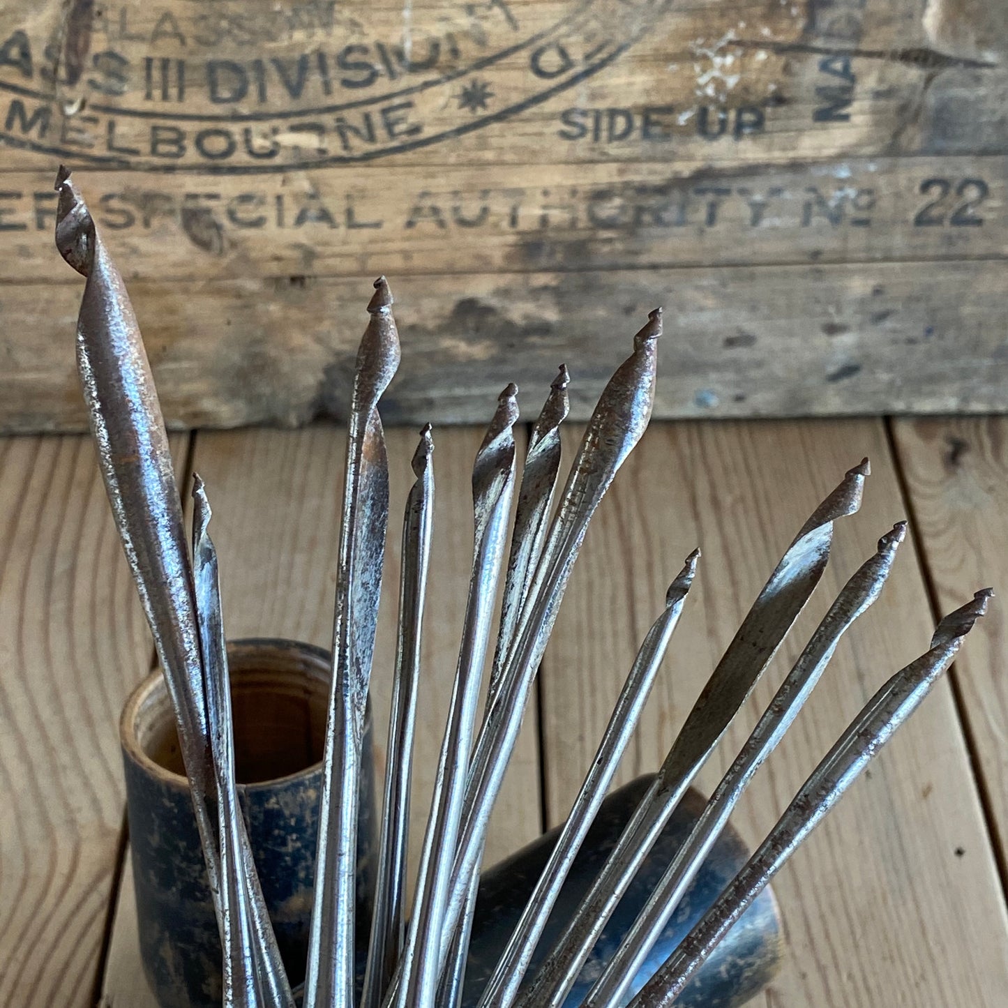 SOLD Vintage set of 11 GIMLET BITS drill bits IOB T1035