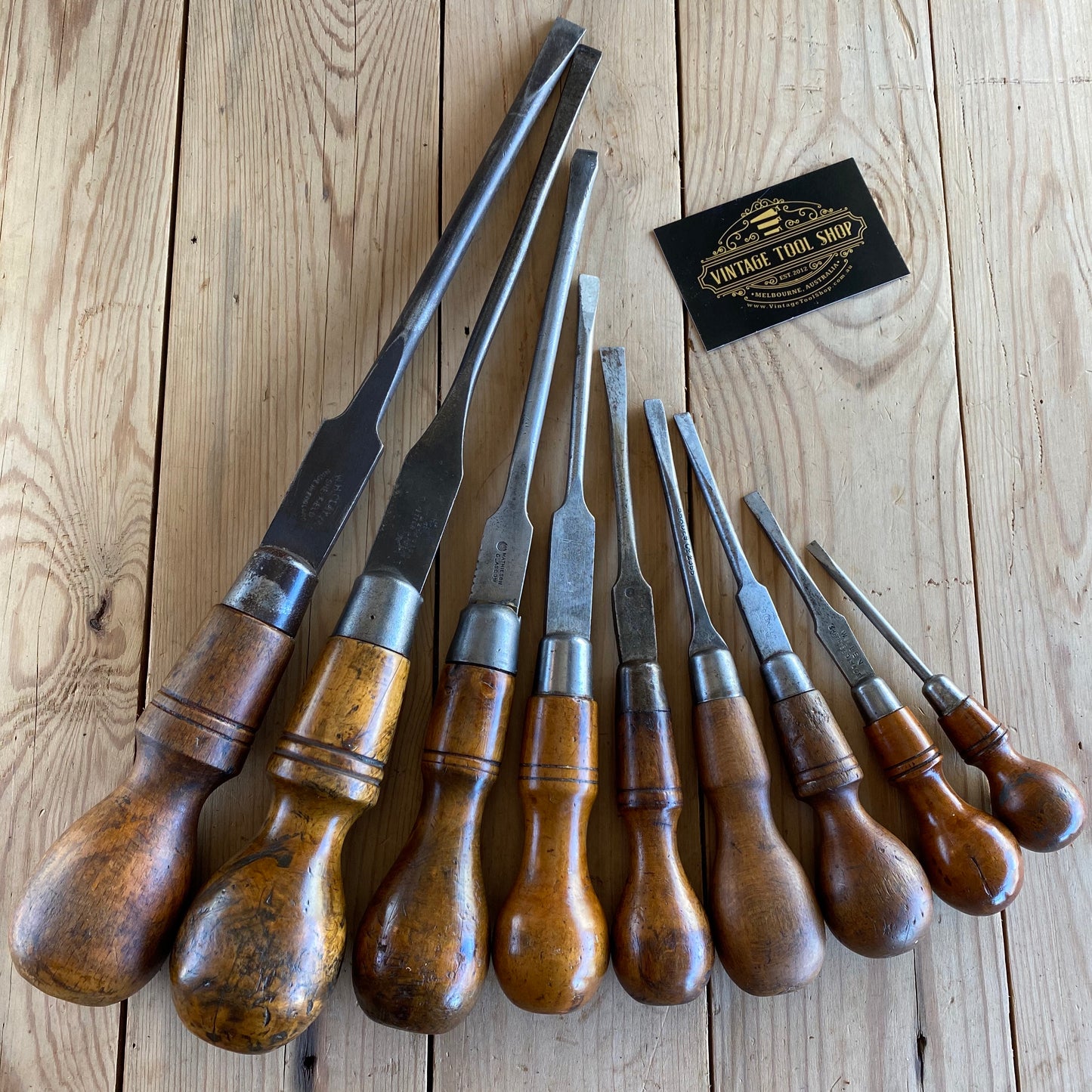 SOLD Vintage mix set of 9x English & Scottish cabinetmakers SCREWDRIVERS T10007