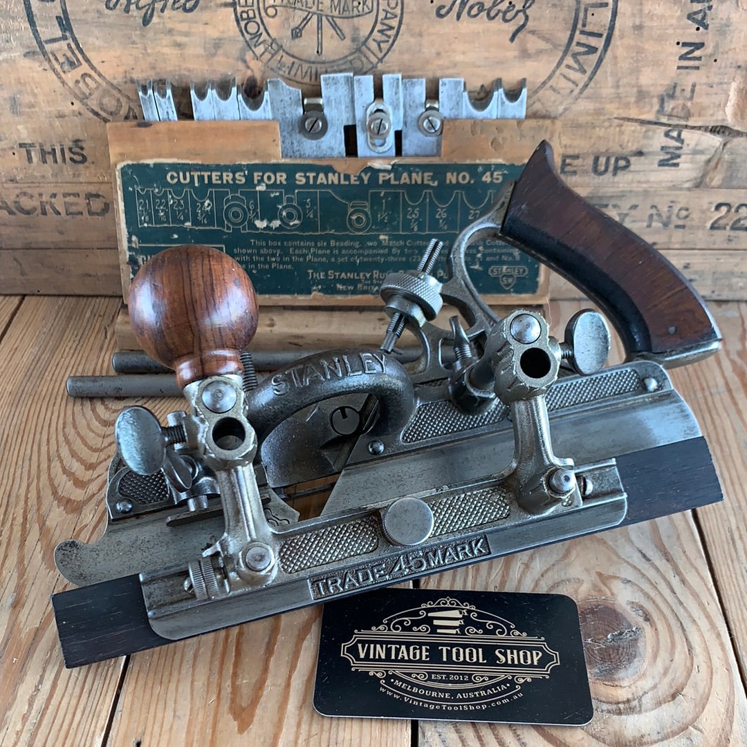 SOLD i85 Vintage STANLEY USA No.45 Sweetheart era Combination PLANE with cutters