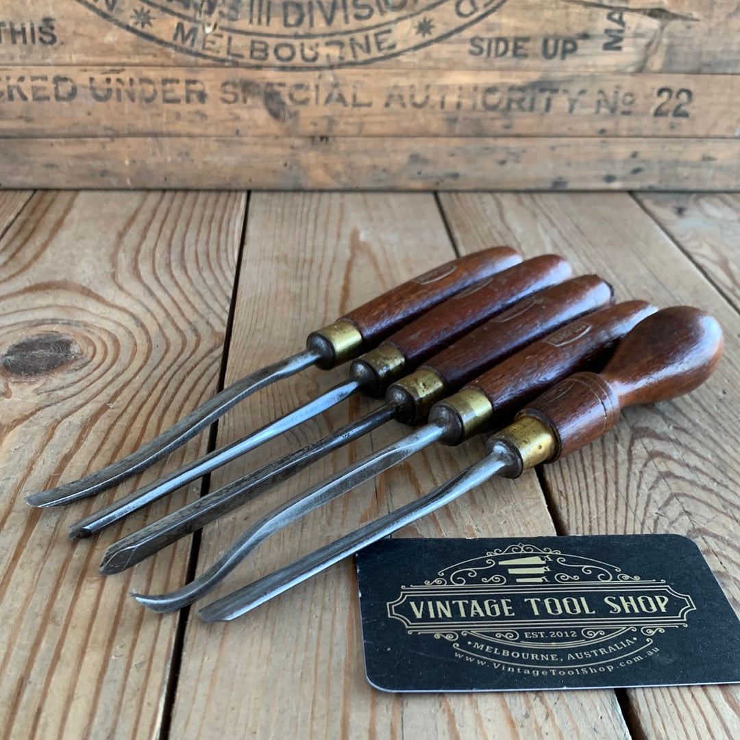 SOLD H84 Vintage 5 x MARPLES England Carving CHISELS Gouges