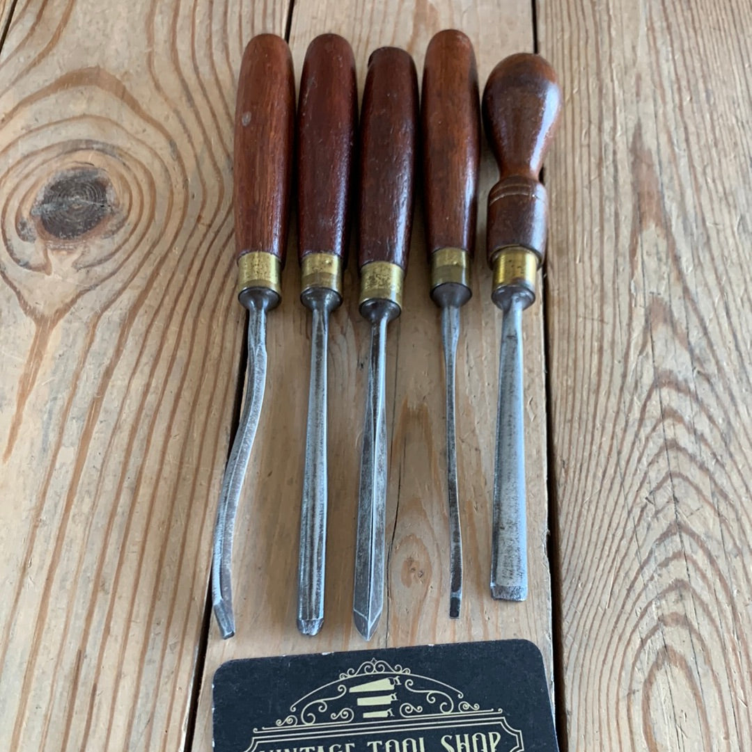 SOLD H84 Vintage 5 x MARPLES England Carving CHISELS Gouges