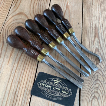 SOLD D758 Vintage set of 6 MARPLES England Carving CHISELS Gouges