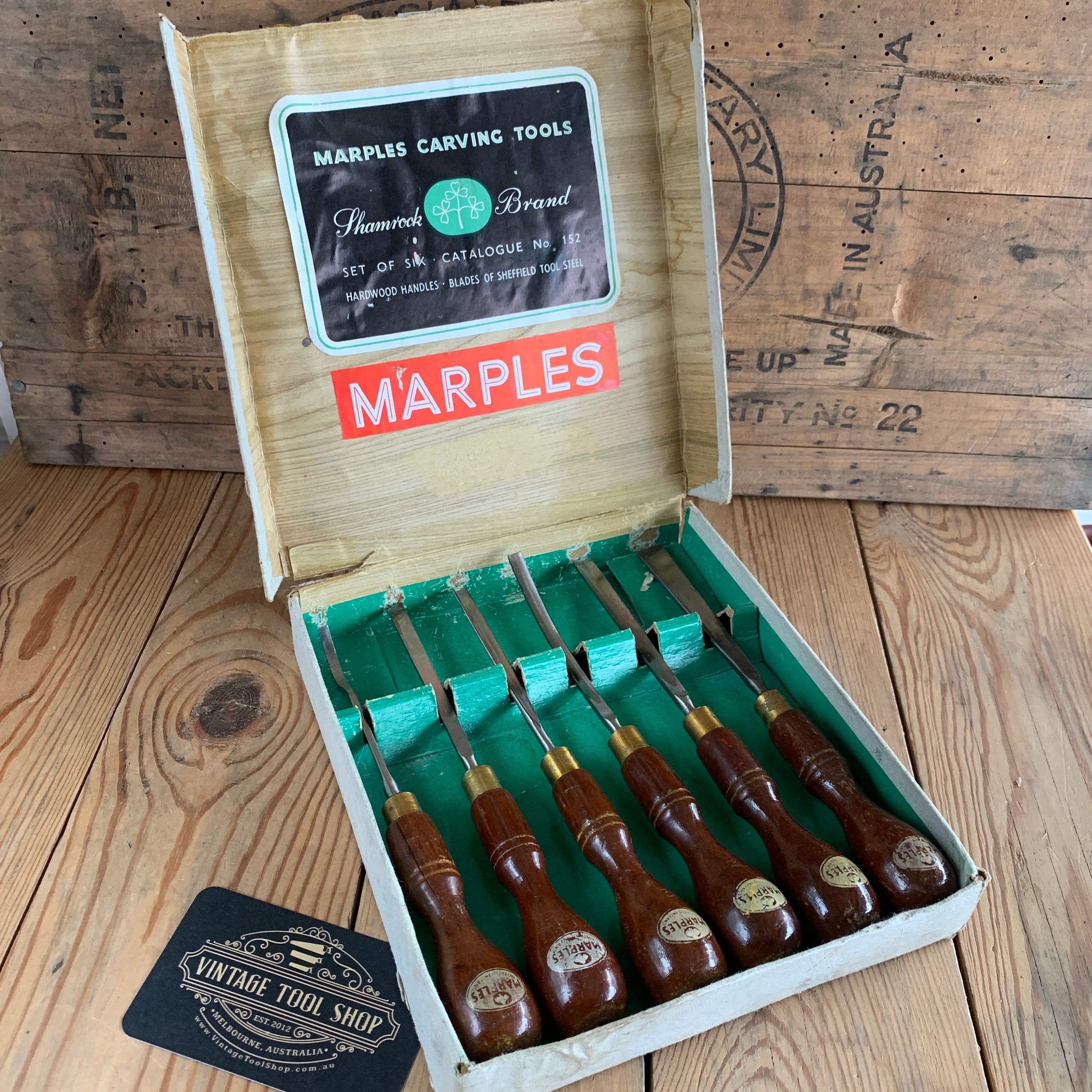 SOLD D509 Vintage set of 6 MARPLES England No.152 Carving CHISELS in b ...