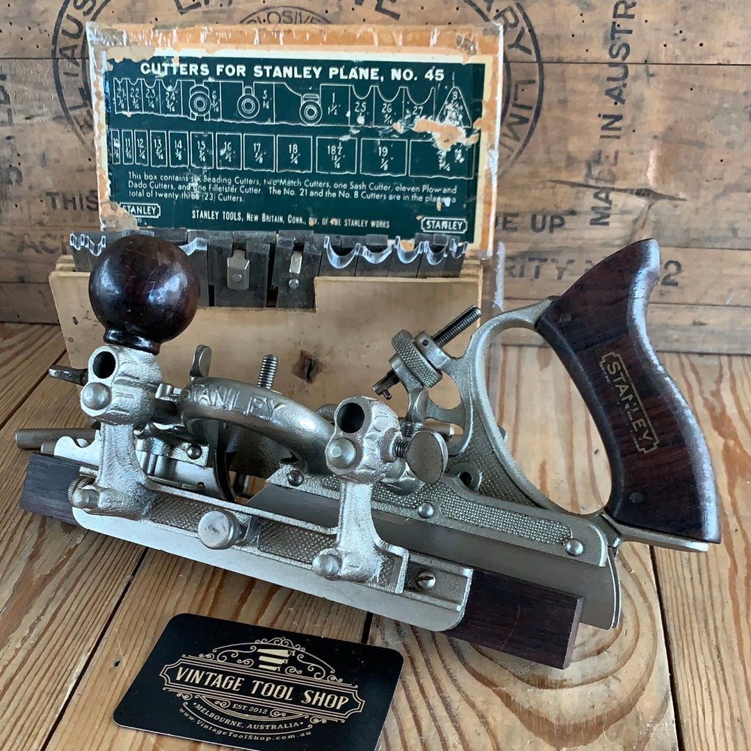 SOLD i92 Vintage STANLEY USA No.45 Combination PLANE with 23 cutters
