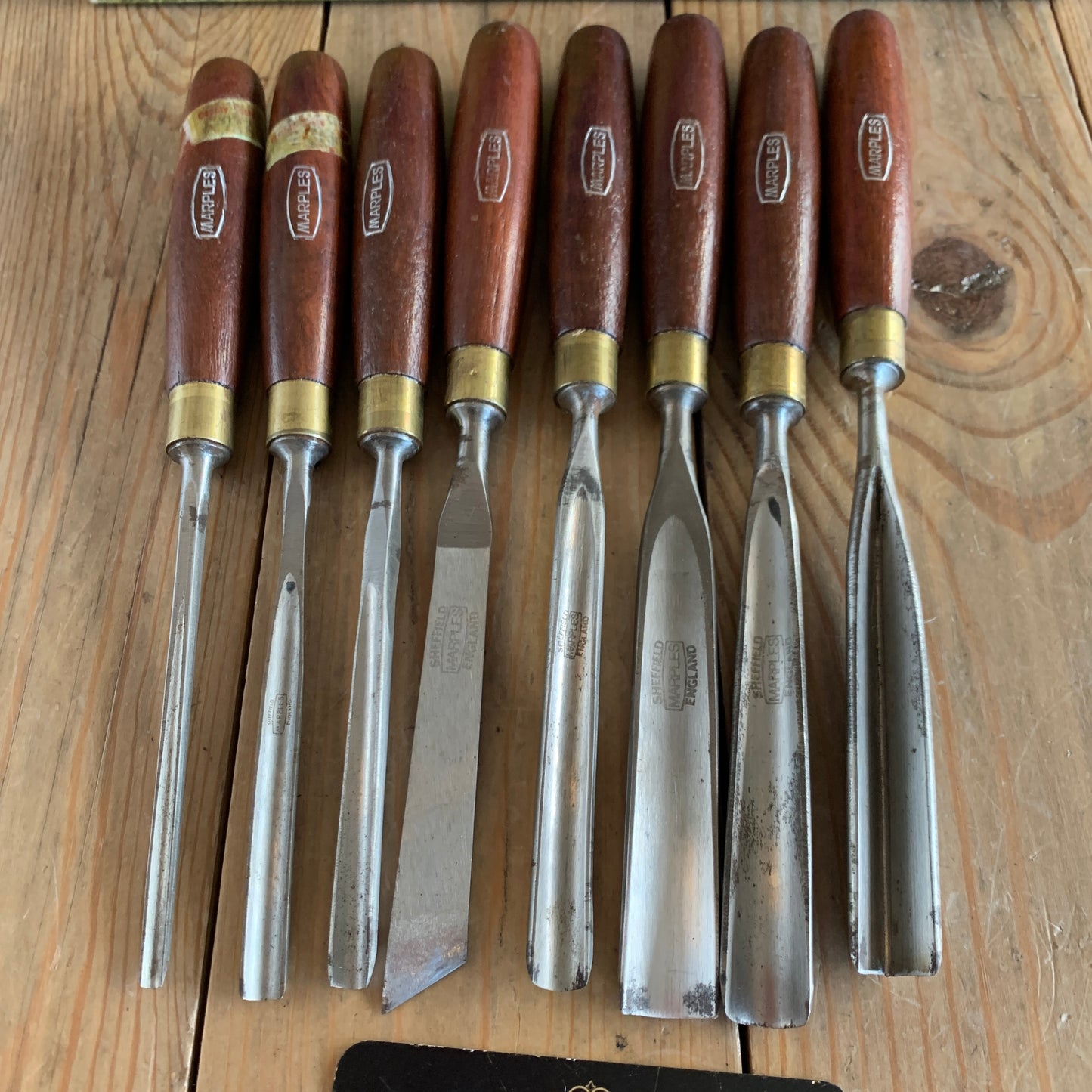 SOLD Vintage set of 6  + 2 MARPLES England Carving CHISELS No:M60A in box T8827