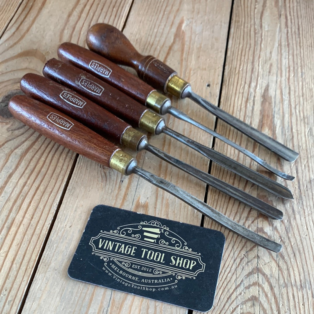 SOLD H84 Vintage 5 x MARPLES England Carving CHISELS Gouges