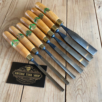 SOLD Vintage set of 7x HENRY TAYLOR flat CARVING GOUGES  T1169