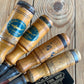 SOLD T9476 Vintage set of 4 SWEDISH (E.A. BERG & Jernbolaget)  wooden handle socketed BEVEL CHISELS