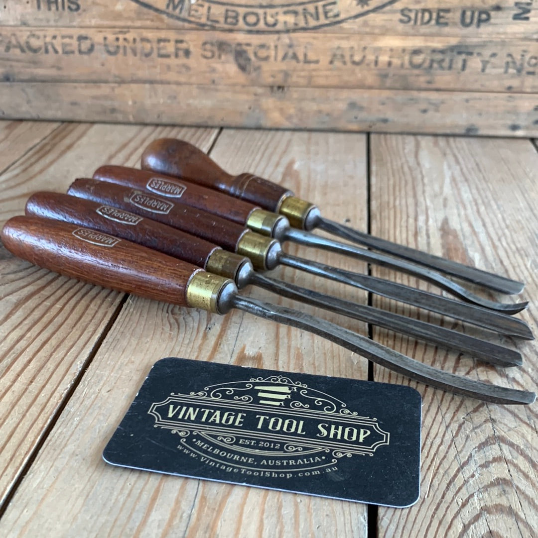 SOLD H84 Vintage 5 x MARPLES England Carving CHISELS Gouges