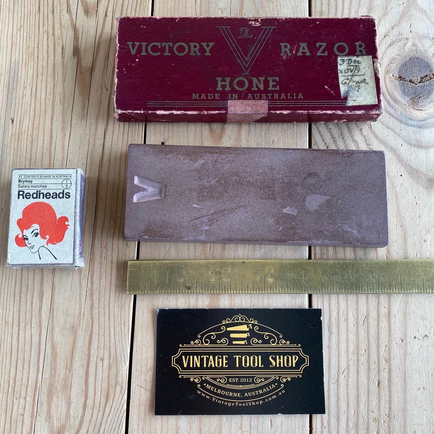 SOLD Vintage Australian made VICTORY razor BARBER HONE IOB A74