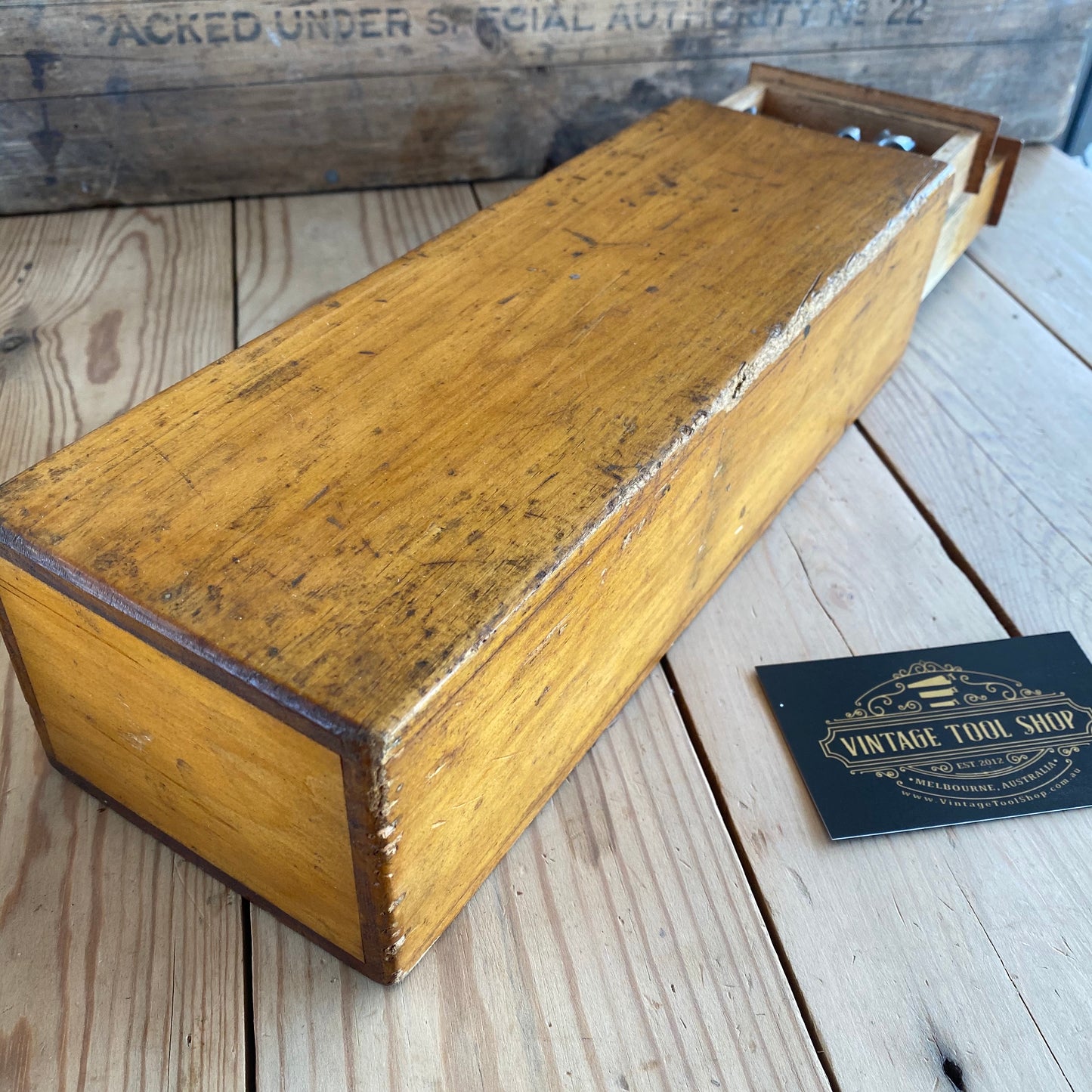 SOLD Vintage set of 7 AUGER BITS in wooden BOX T1823