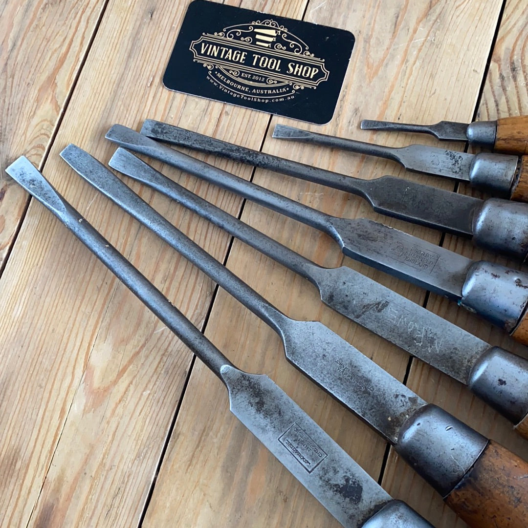SOLD Vintage mixed set of 7 x I.Sorby Marples Footprint ENGLISH Cabinet SCREWDRIVERS T8373