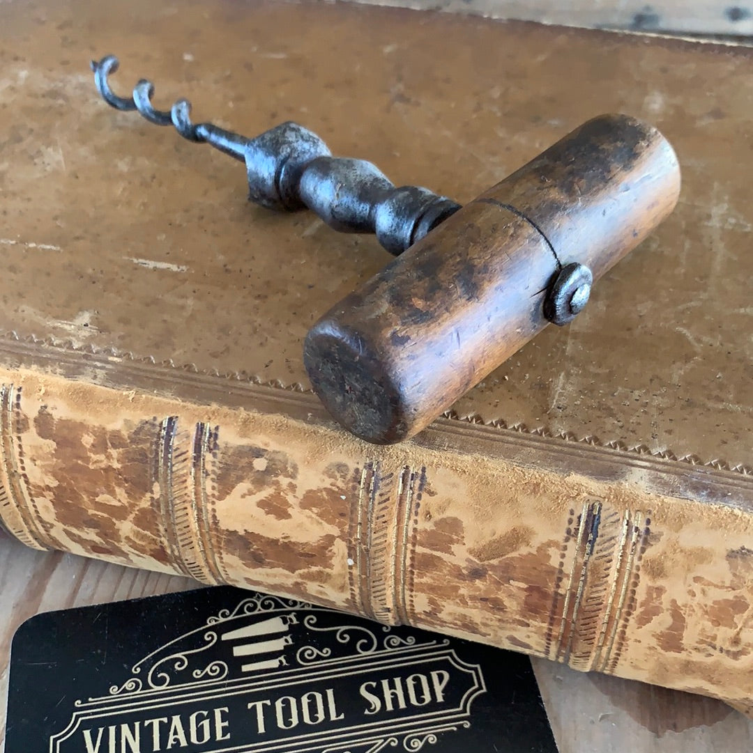 SOLD Antique wooden handle BOTTLE OPENER CORKSCREW T7532