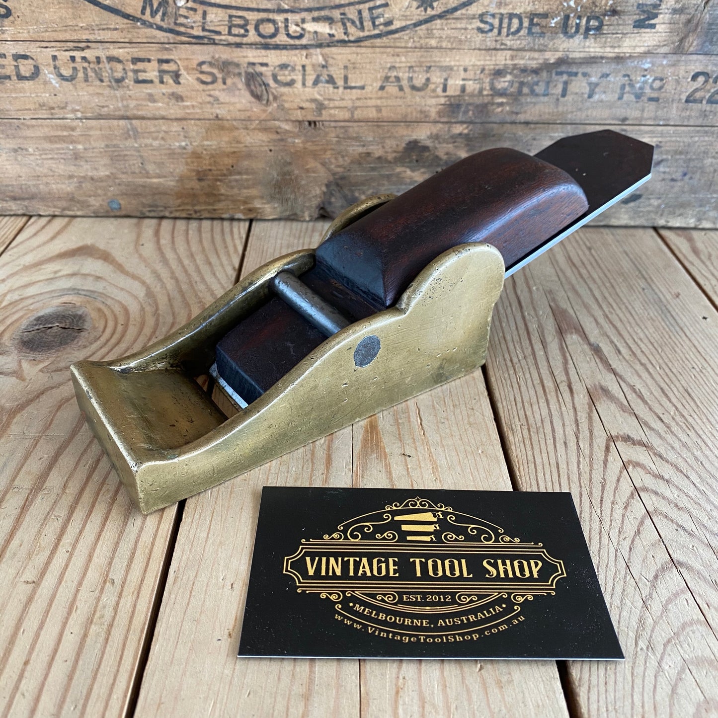 SOLD Antique BRASS & Mahogany CHARIOT plane T6915