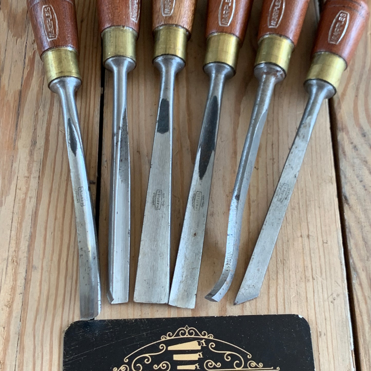SOLD Vintage set of 6 RECORD MARPLES England Carving Tools CHISELS M152 unused in box T9050