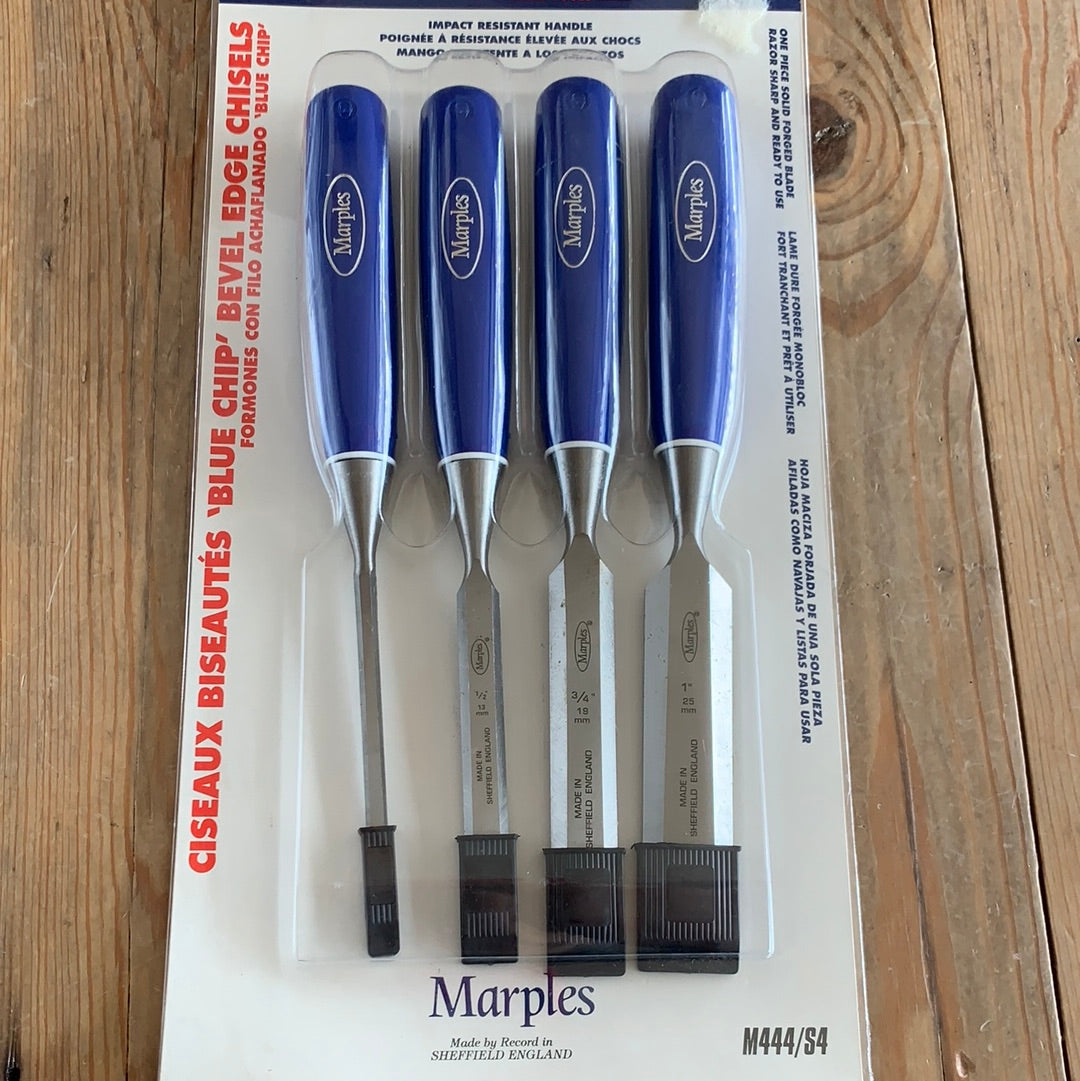 SOLD New Old stock! Set of unused RECORD MARPLES M444 4x Bevelled CHISELS made in England B161