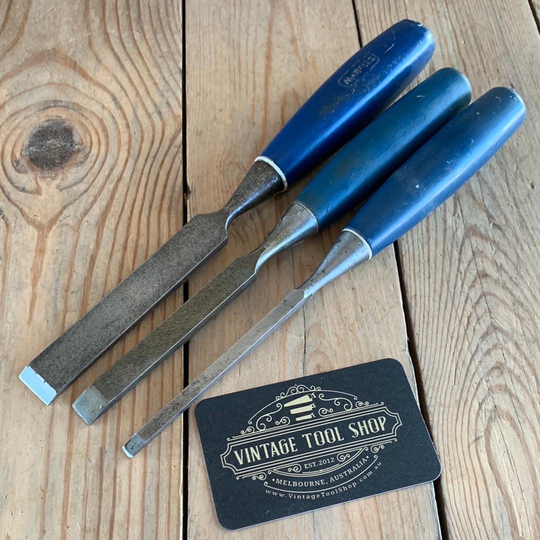 D523 Vintage MARPLES & STANLEY 3x firmer CHISELS