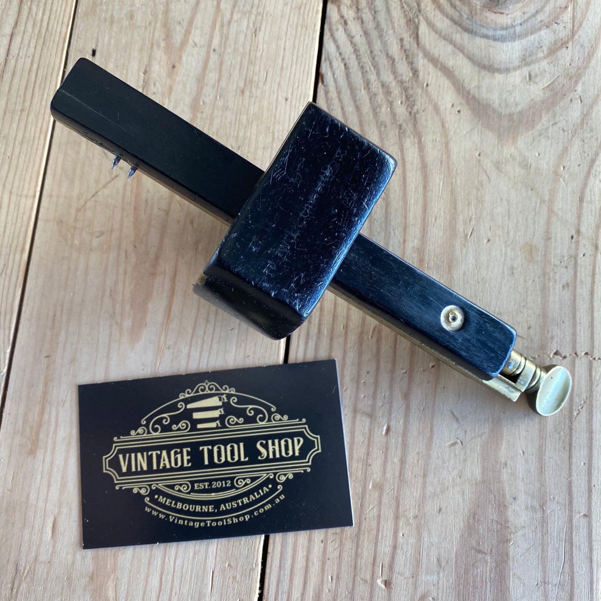 Antique vintage Fancy ebony brass Mortise mortice gauge hand tool