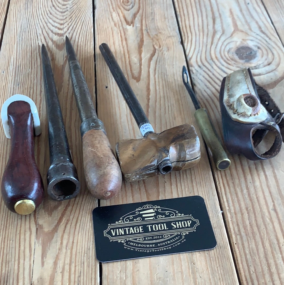 SOLD T9421 Vintage set of 6 rustic SAIL MAKERS TOOLS