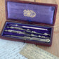 SOLD Vintage fancy STANLEY London DRAFTING tools DRAWING SET Ivory handles in leather box T8714