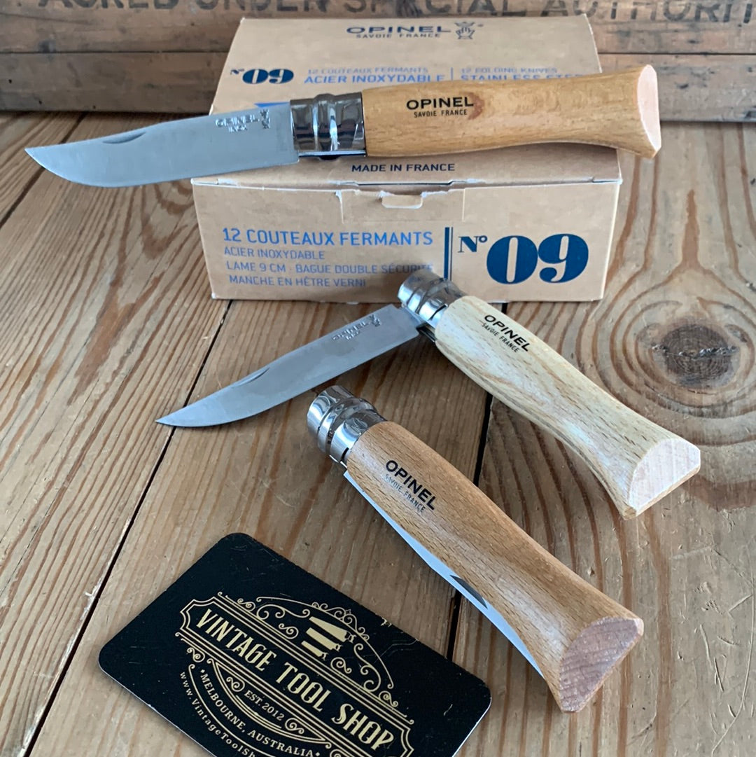 OP9 NEW! 1x French OPINEL No.9 folding pocket KNIFE Beech wood handle –  Vintage Tool Shop Pty Ltd