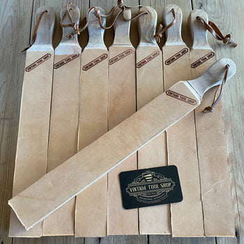 New Vintage Tool Shop Melbourne Ausrtralia handmade genuine leather and wood strop for sharpening knoves scissors chisels razors planes
