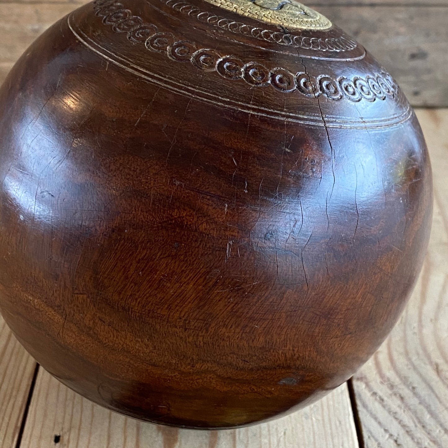 SOLD Vintage LIGNUM VITAE Wooden Lawn BALL T6852